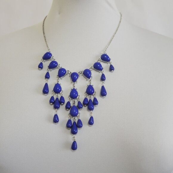 Necklace bib costume cobalt blue adjustable length - Picture 1 of 6